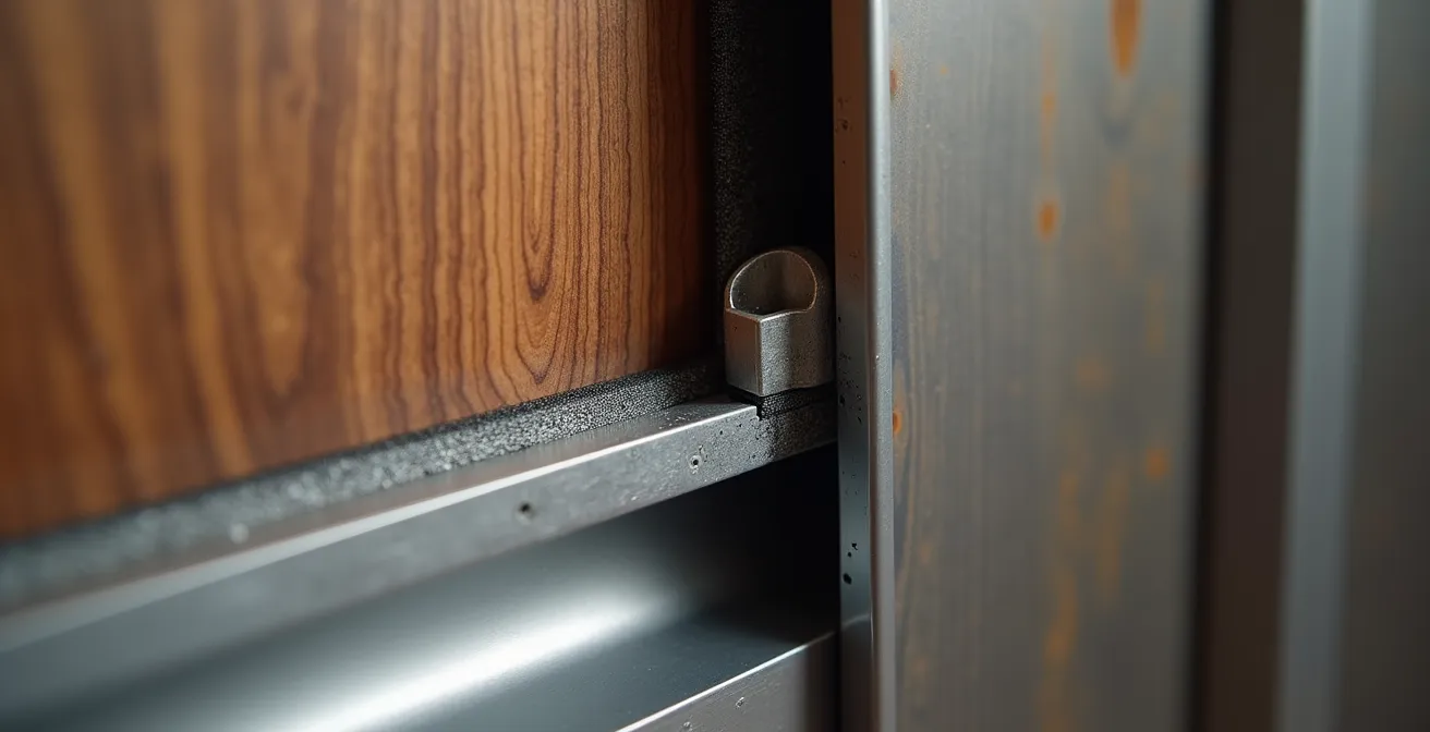 Coupe transversale d'une porte montrant l'étanchéité créée par les points de verrouillage